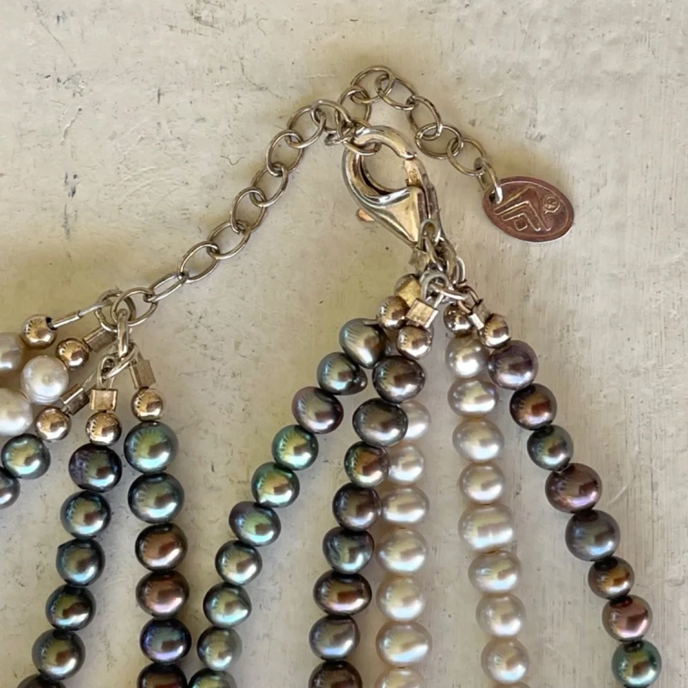 Silpada Necklace, 5 Strand Silver and Iridescent Purple Freshwater Pearl 16 in+ - Picture 7 of 8